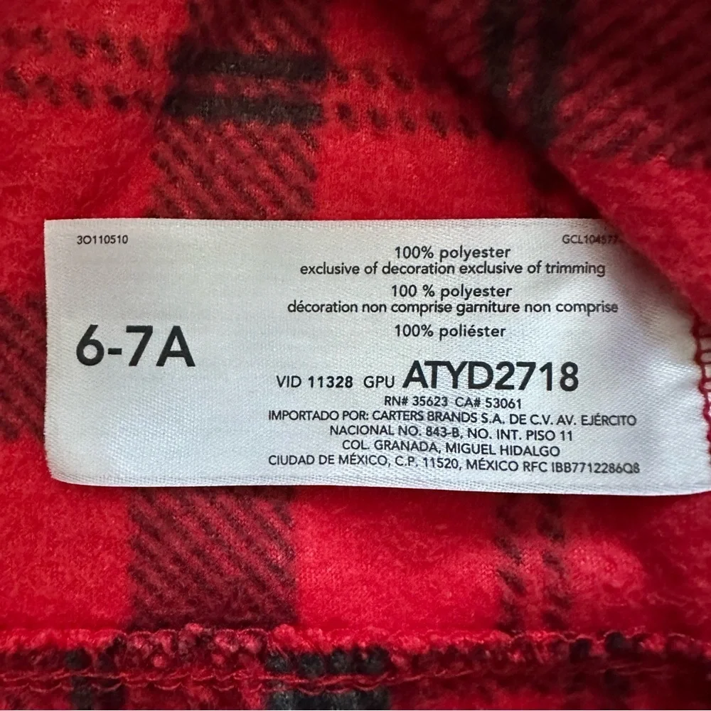 Carter's Red Plaid Girls Nightgown Pajama Size 6-7